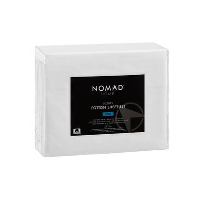 King cotton sheet set white Nomad Home luxury packaging on Tampa Home & Garden Store