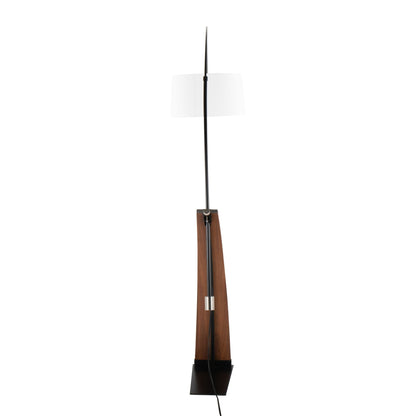 Robyn mid-century floor lamp with black stem, wooden body and white drum shade on Tampa Home & Garden Store