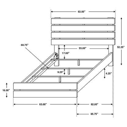 Slatted Headboard Panel Bed blueprint with dimensions and HouseOfZazla branding on Tampa Home & Garden Store