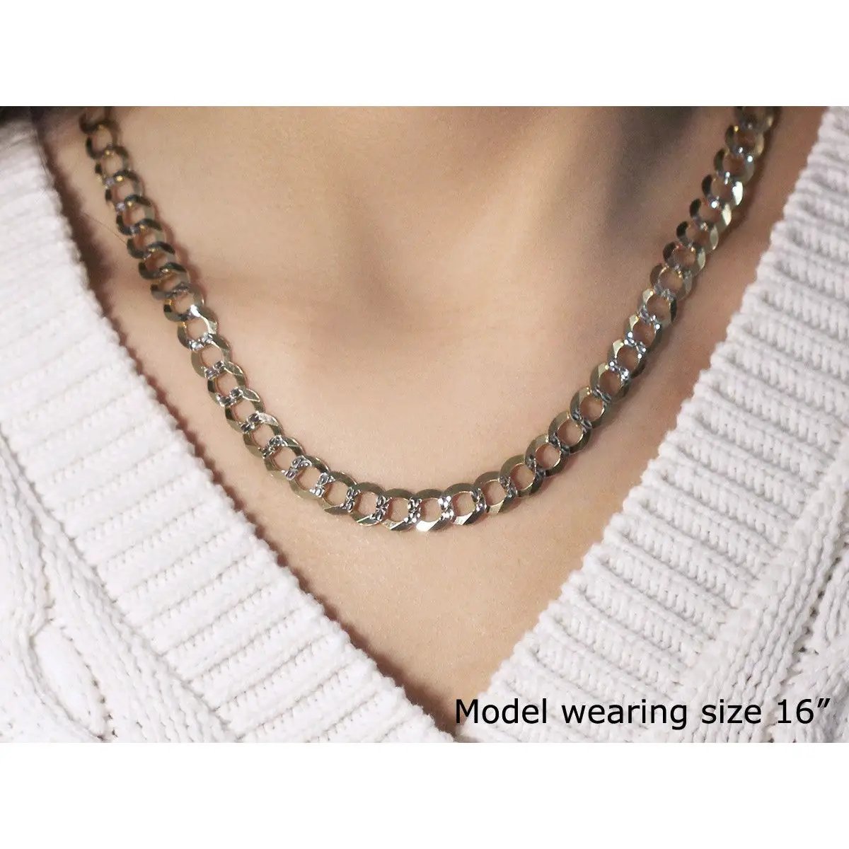 8.2 mm two-tone pave curb chain necklace in gold and silver on Tampa Home & Garden Store