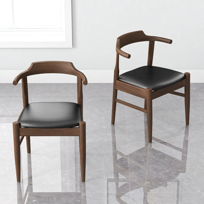 Leon Mid-Century Dining Chair set of 2, walnut finish wood with black padded seats on Tampa Home & Garden Store