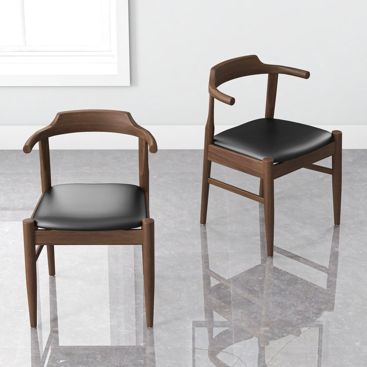 HouseOfZazla mid-century dining chair set of 2 with solid wood frames and black padded seats on Tampa Home & Garden Store