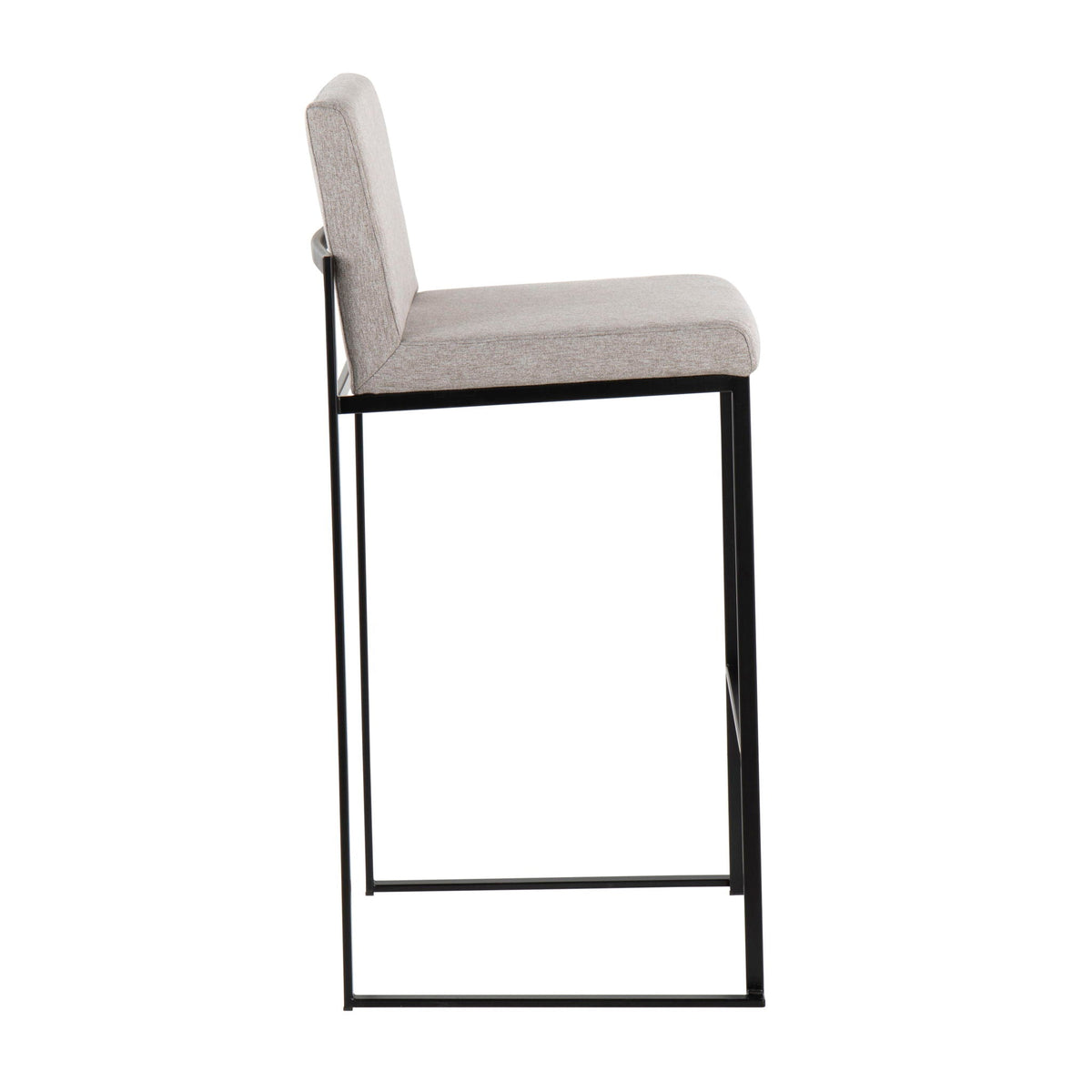 High back contemporary barstool with beige fabric upholstery and black metal frame on Tampa Home & Garden Store