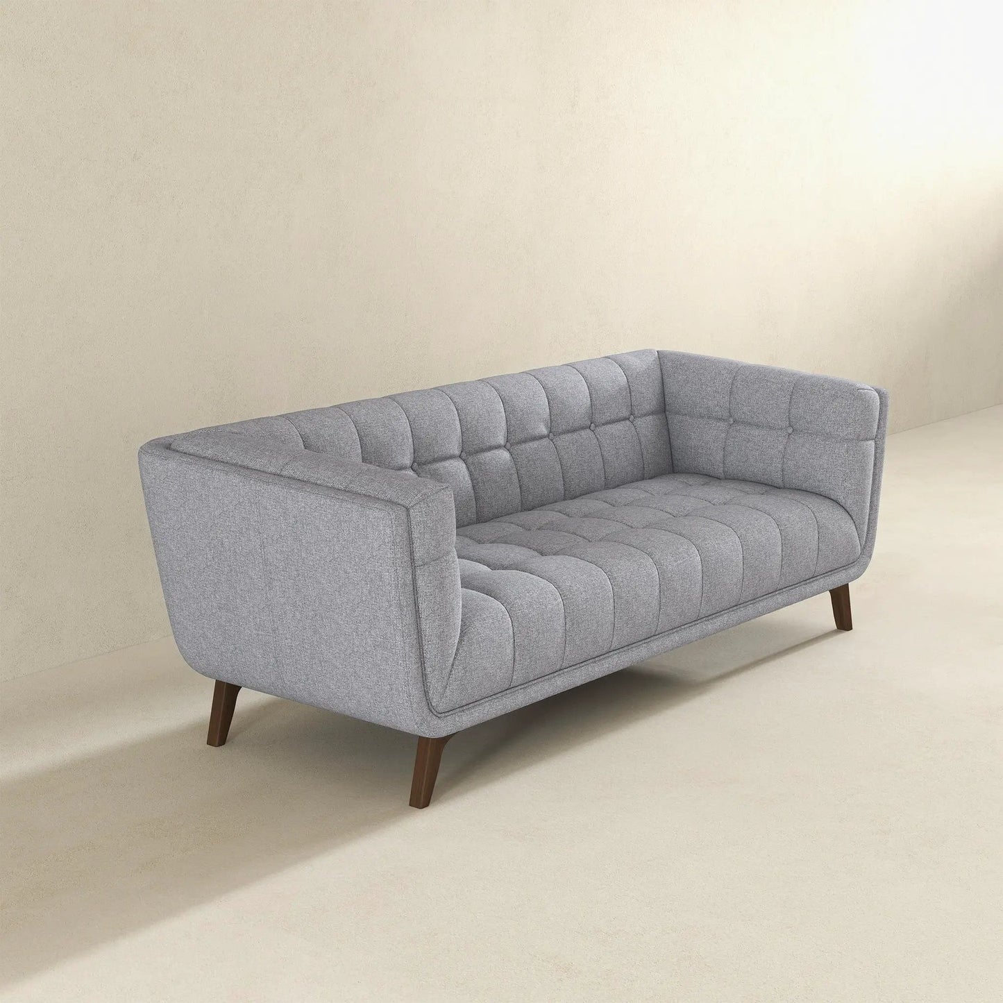 Addison mid-century tufted sofa in gray fabric with wooden legs by Unique Piece Furniture on Tampa Home & Garden Store