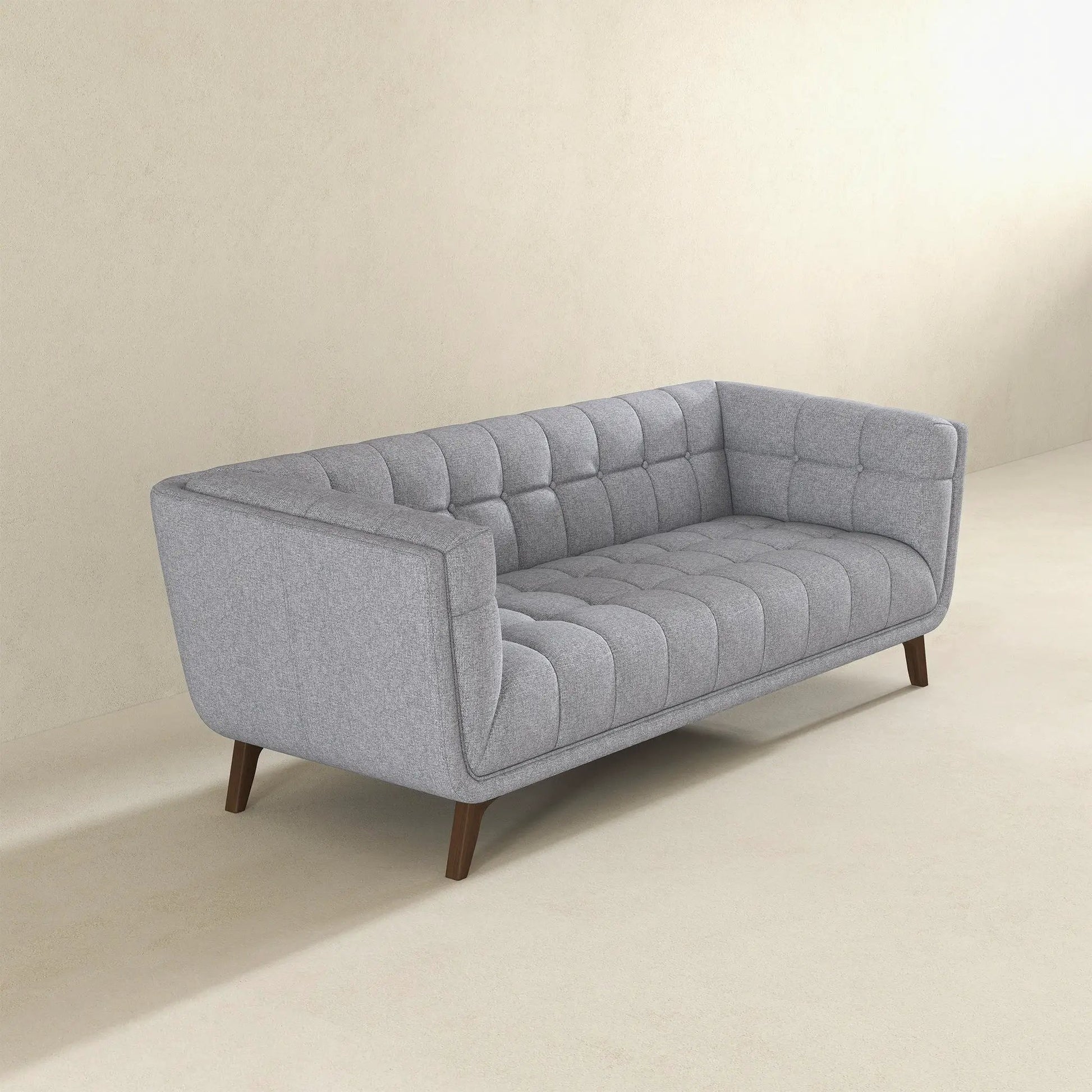 Addison mid-century tufted sofa in gray fabric with wooden legs by Unique Piece Furniture on Tampa Home & Garden Store