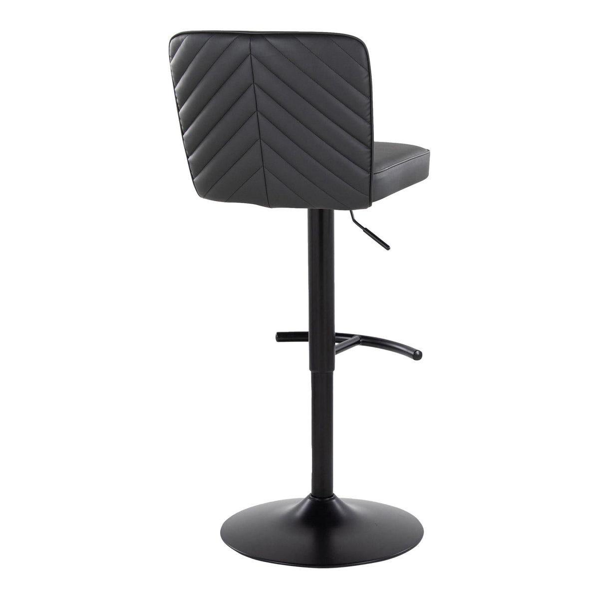 Black contemporary adjustable barstool with swivel and rounded T-footrest on pedestal base on Tampa Home & Garden Store