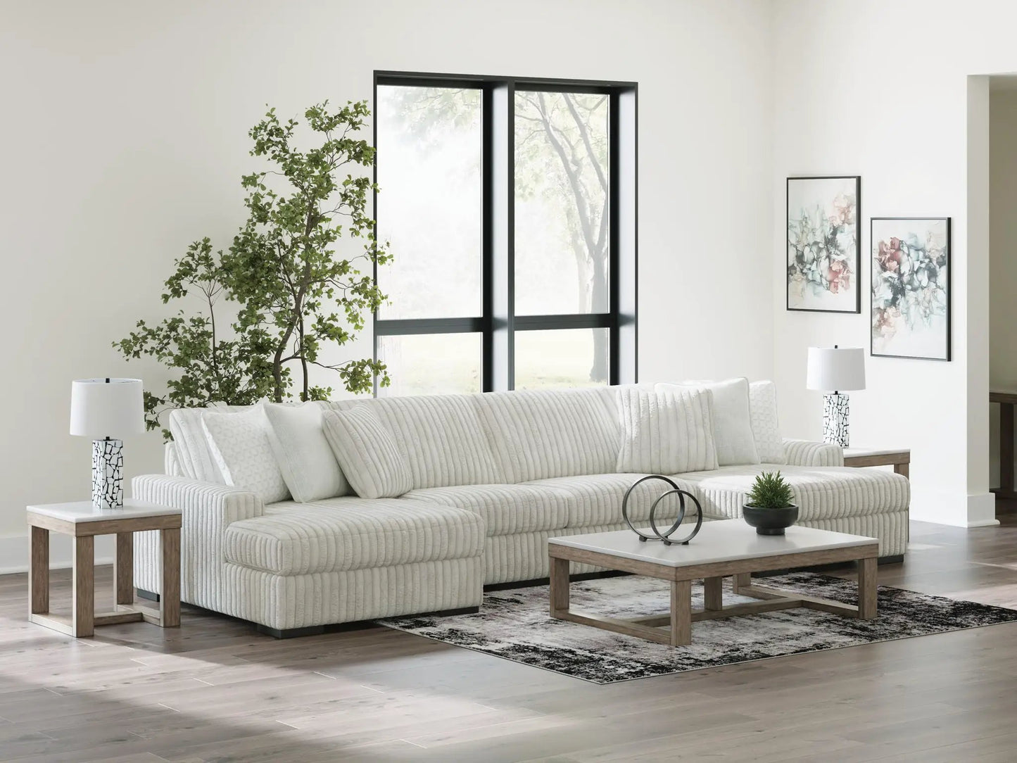 Stupendous Sectional stationary sofa by Unique Piece Furniture in cream fabric with wood legs on Tampa Home & Garden Store