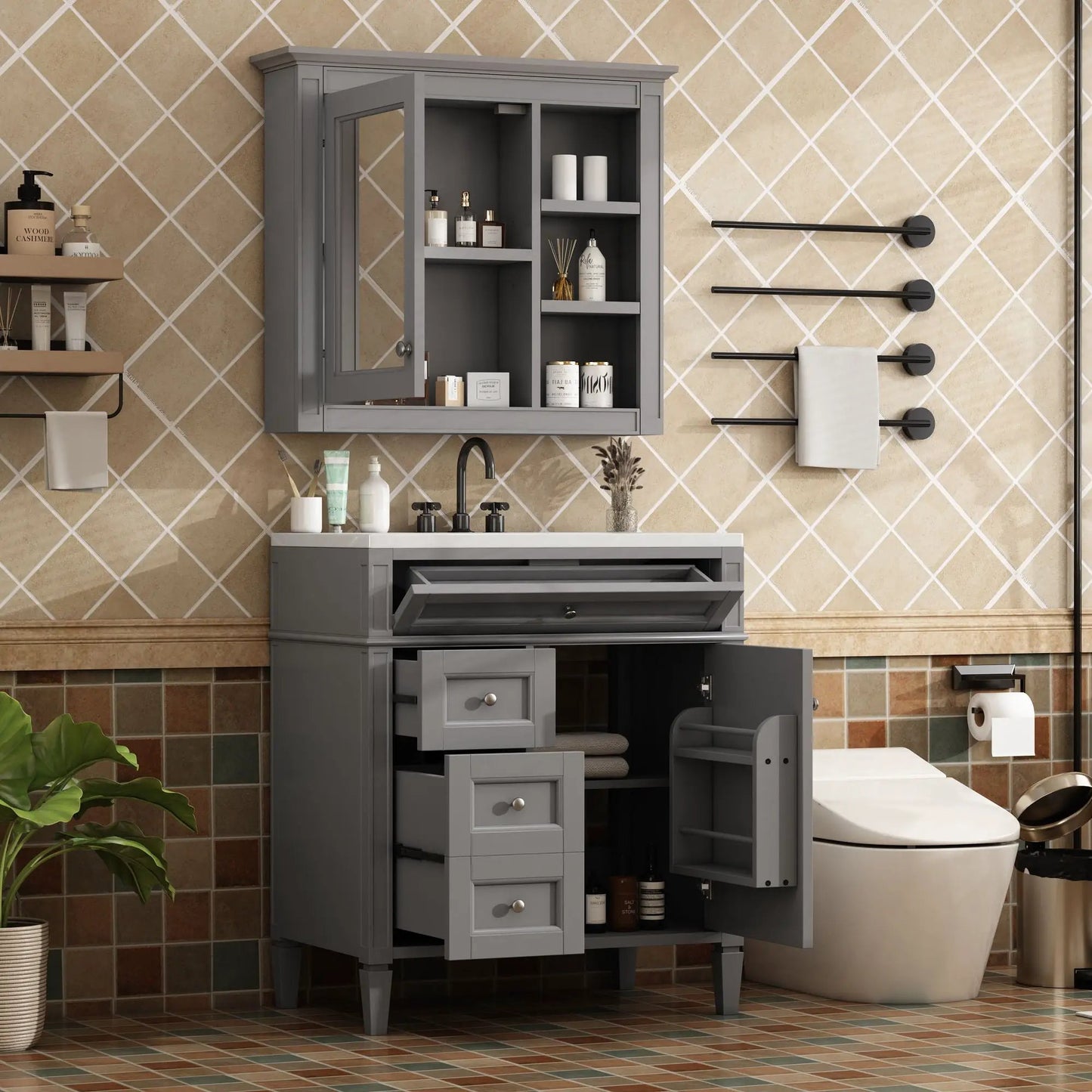 Bathroom vanity with medicine cabinet and Royal mirror, 2 soft closing doors, 4 drawers on Tampa Home & Garden Store