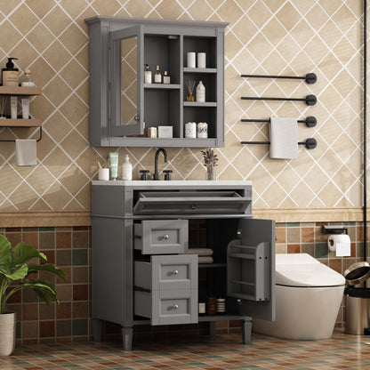 Bathroom vanity with medicine cabinet in gray, 4 drawers, modern storage by HouseOfZazla on Tampa Home & Garden Store