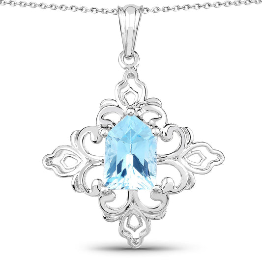Sterling silver pendant with 6.10ct genuine Swiss blue topaz and ornate filigree cross on Tampa Home & Garden Store