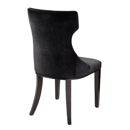 Reine dining chair set of 2, black fabric upholstery with solid wood dark legs on Tampa Home & Garden Store