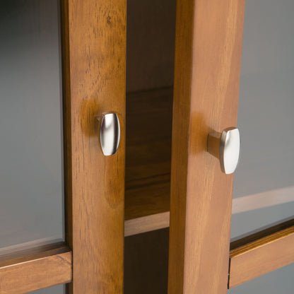Warm Shaker handcrafted low storage cabinet with natural wood frame and silver oval handles on Tampa Home & Garden Store