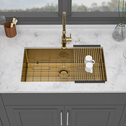 Gold finish undermount kitchen sink with deep single bowl and pull-down spring faucet on Tampa Home & Garden Store