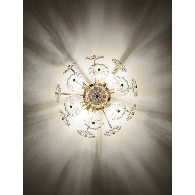 Gold flush mount ceiling light with crystal flower petals in a starburst by HouseOfZazla on Tampa Home & Garden Store