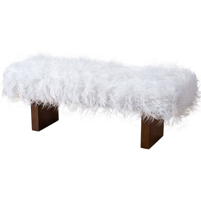 White khaki fur upholstered bench with walnut frame by HouseOfZazla on Tampa Home & Garden Store