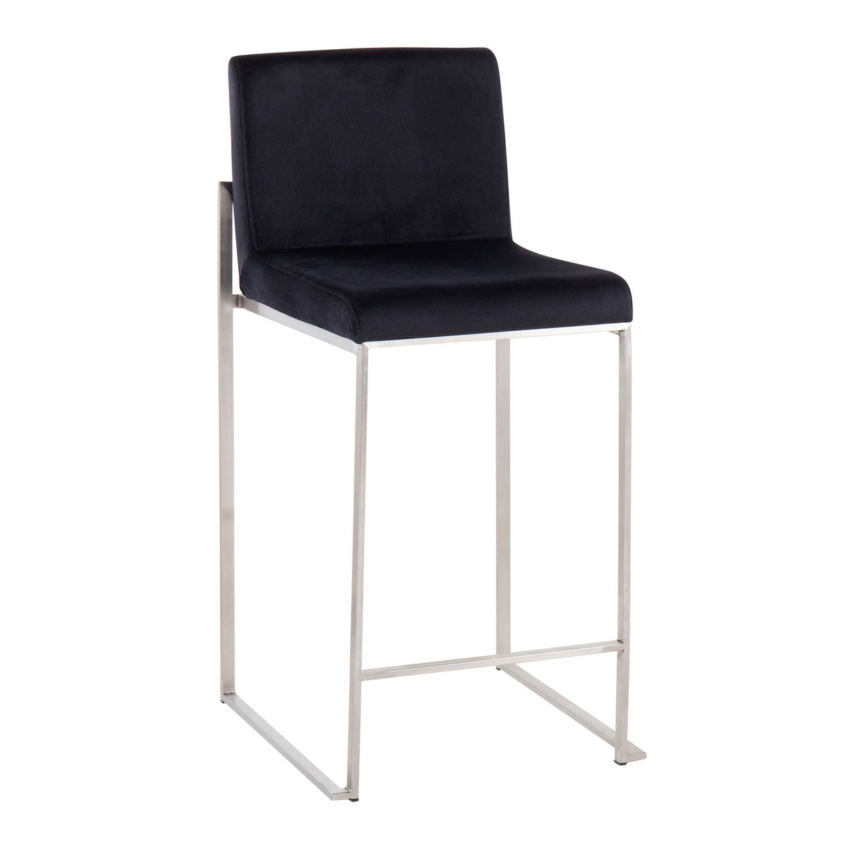 Contemporary high back counter stool with padded backrest, black upholstery, chrome frame on Tampa Home & Garden Store