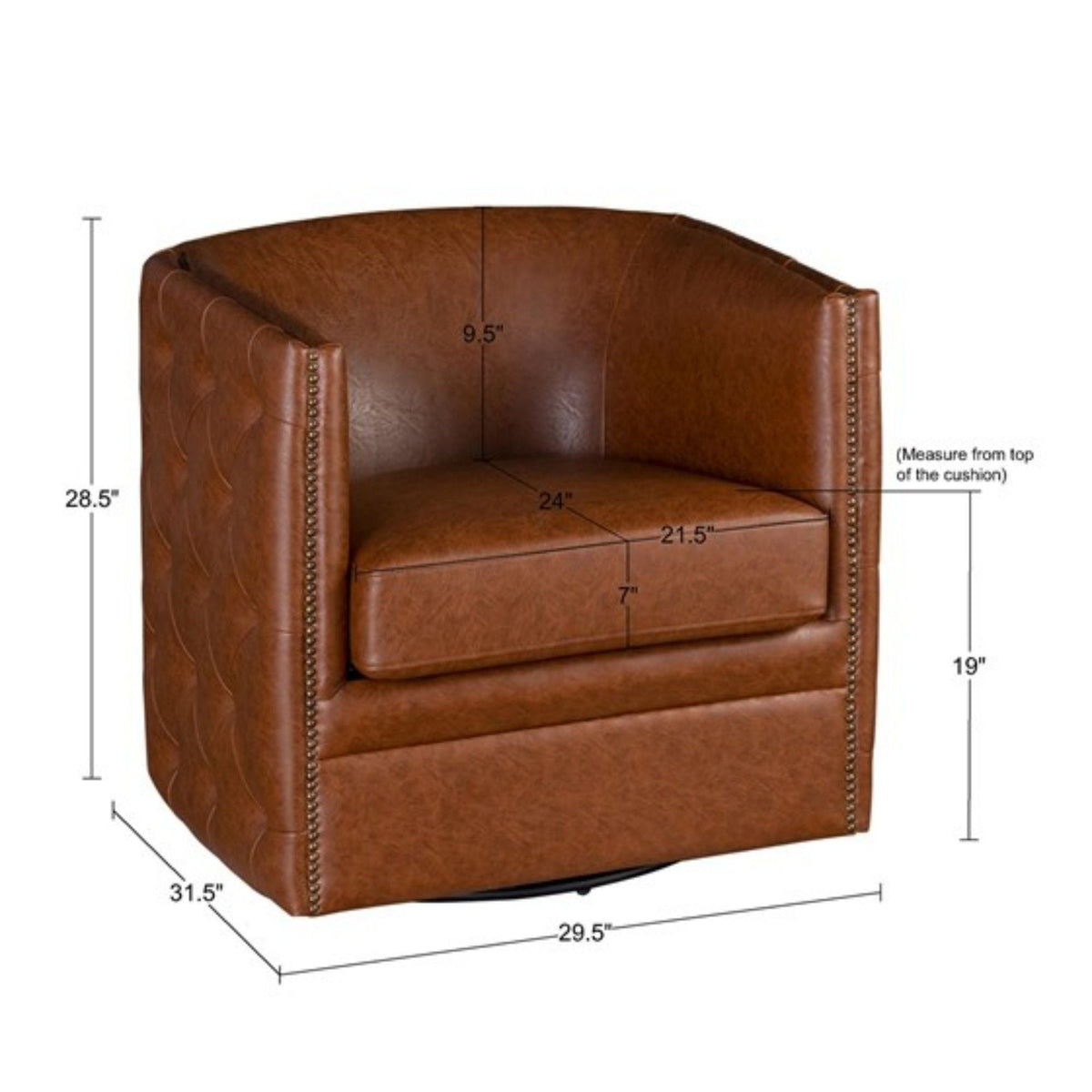 Swivel chair light brown leather tufted barrel back with nailhead accents HouseOfZazla on Tampa Home & Garden Store