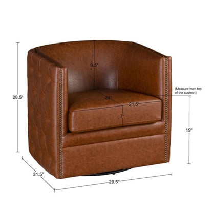 Swivel chair light brown leather tufted barrel back with nailhead accents HouseOfZazla on Tampa Home & Garden Store