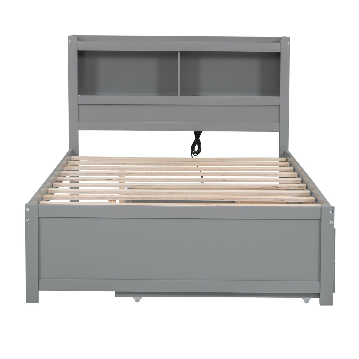 Full-size gray platform bed with trundle, built-in shelves and drawers by HouseOfZazla on Tampa Home & Garden Store
