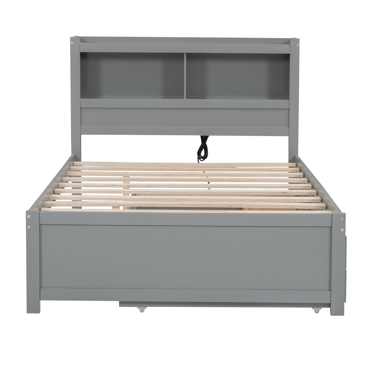 Full-size gray platform bed with trundle, built-in shelves and drawers by HouseOfZazla on Tampa Home & Garden Store