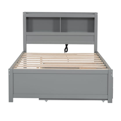 Full-size gray platform bed with trundle, built-in shelves and drawers by HouseOfZazla on Tampa Home & Garden Store