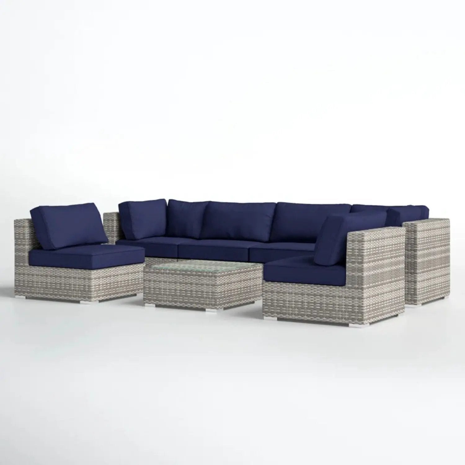 4 Piece Outdoor Seating Set with navy cushions in handcrafted wicker Unique Piece Furniture on Tampa Home & Garden Store