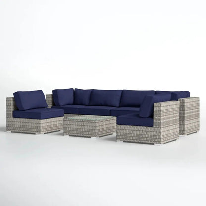 4 Piece Outdoor Seating Set with navy cushions in handcrafted wicker Unique Piece Furniture on Tampa Home & Garden Store