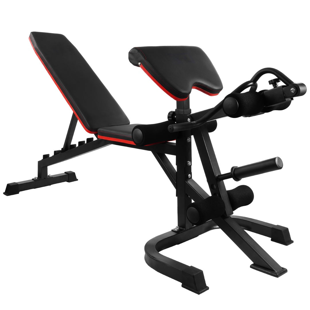 Adjustable weight bench set with squat rack and leg extension, black/red UpTrend Deals on Tampa Home & Garden Store