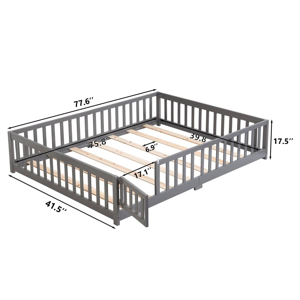 HouseOfZazla gray solid floor kids bed with safety fence, platform bed frame on Tampa Home & Garden Store