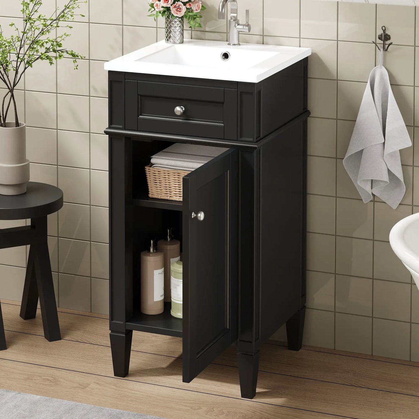 French Style Vanity With Sink and Solid Wood Legs