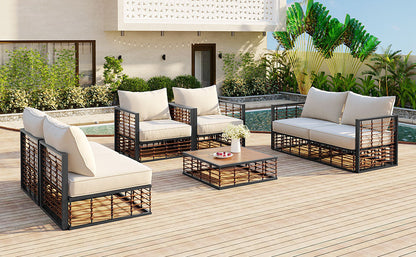 TOPMAX 7-Pc Metal Patio Sectional Sofa Set with cream cushions and black frame by HouseOfZazla on Tampa Home & Garden Store