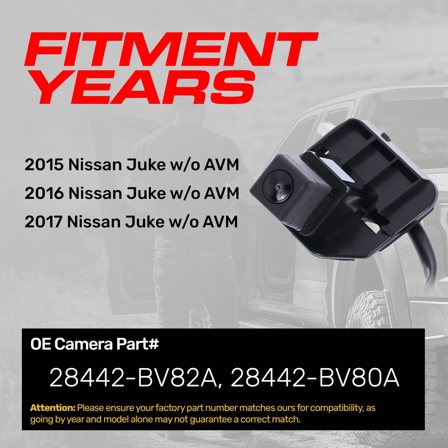 Master Tailgaters Nissan Juke backup camera 2015–2017 w/o AVM, OEM 28442-BV80A/BV82A on Tampa Home & Garden Store