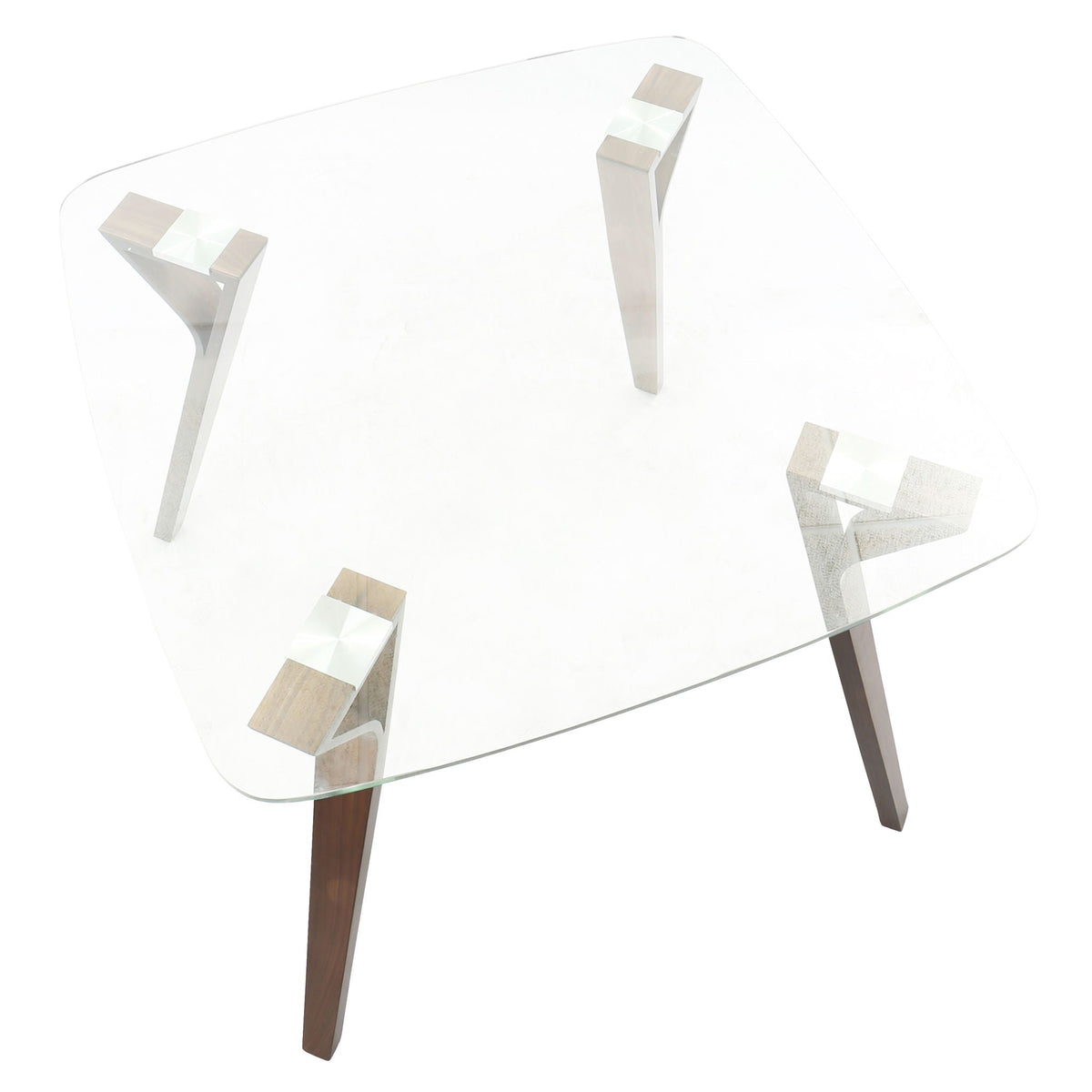 Mid Century Modern dinette table with glass top and dark wood legs on Tampa Home & Garden Store