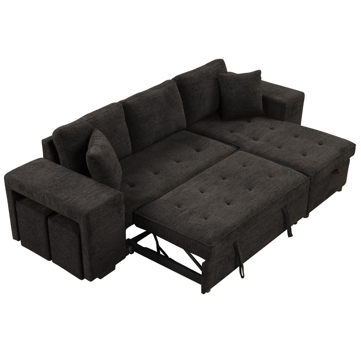 Modern L-shape sleeper sectional sofa with storage chaise and 2 stools by HouseOfZazla on Tampa Home & Garden Store