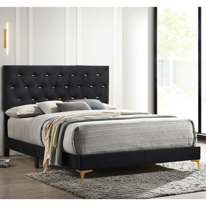 James - Panel Bed, black tufted upholstered headboard with gold legs HouseOfZazla on Tampa Home & Garden Store