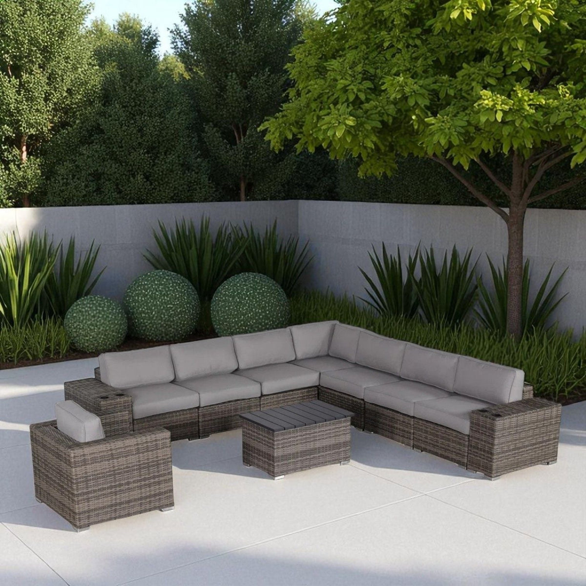Modern Patio Rattan Sectional Set with Cushions, 2-Piece Outdoor by HouseOfZazla on Tampa Home & Garden Store