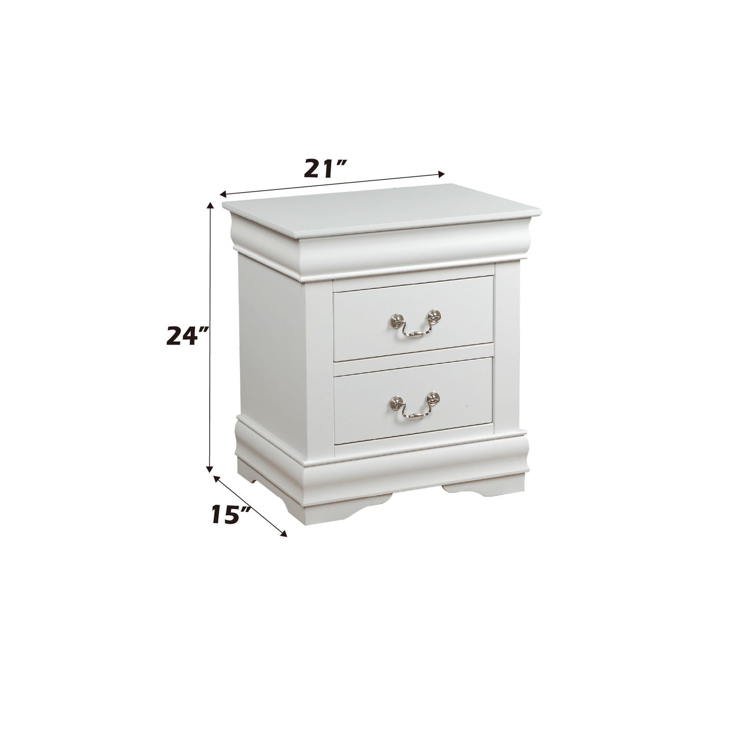 Louis Philippe Accent Nightstand white finish with 3 drawers and silver pulls HouseOfZazla on Tampa Home & Garden Store