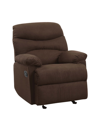 Arcadia Micro Motion Glider Recliner by HouseOfZazla in brown fabric with plush padded arms on Tampa Home & Garden Store