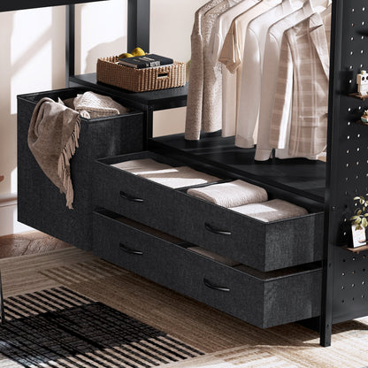 Queen loft bed with desk and shelves by HouseOfZazla, black metal frame, 3 under-bed drawers on Tampa Home & Garden Store