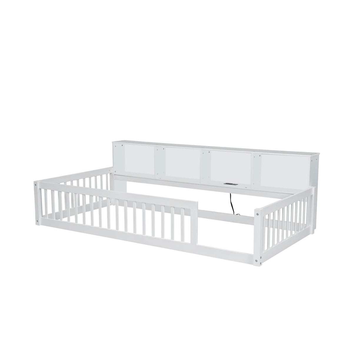 Floor bed with storage cabinets and USB ports in white finish by HouseOfZazla on Tampa Home & Garden Store