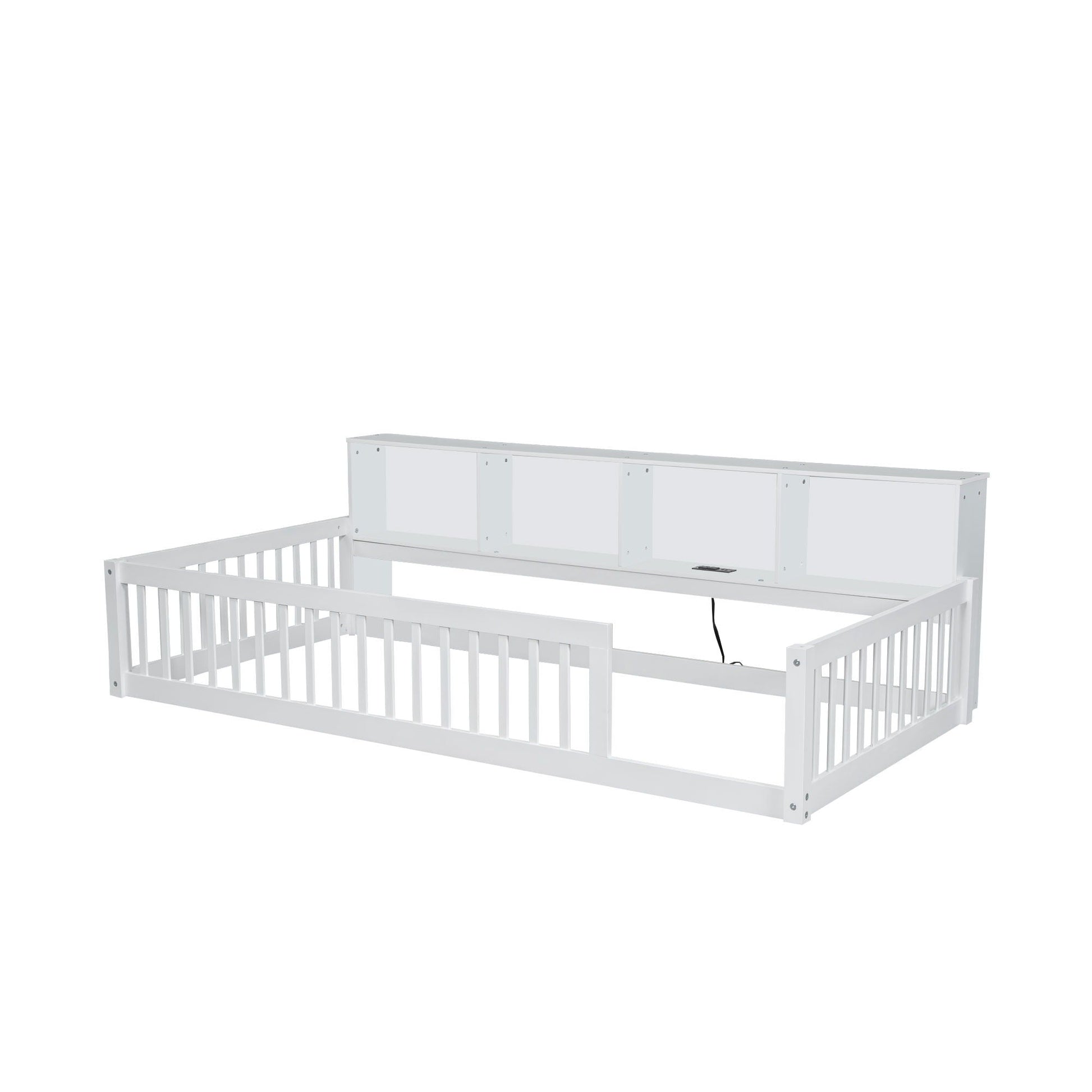 Floor bed with storage cabinets and USB ports in white finish by HouseOfZazla on Tampa Home & Garden Store