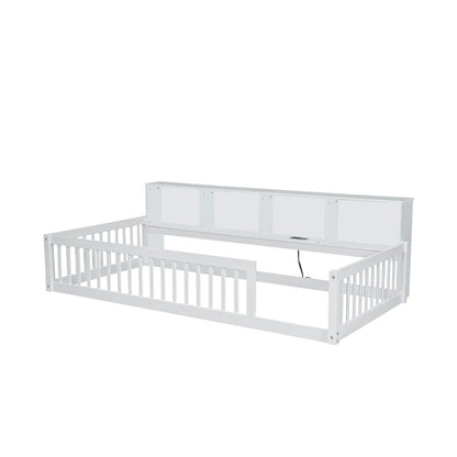 Floor bed with storage cabinets and USB ports in white finish by HouseOfZazla on Tampa Home & Garden Store