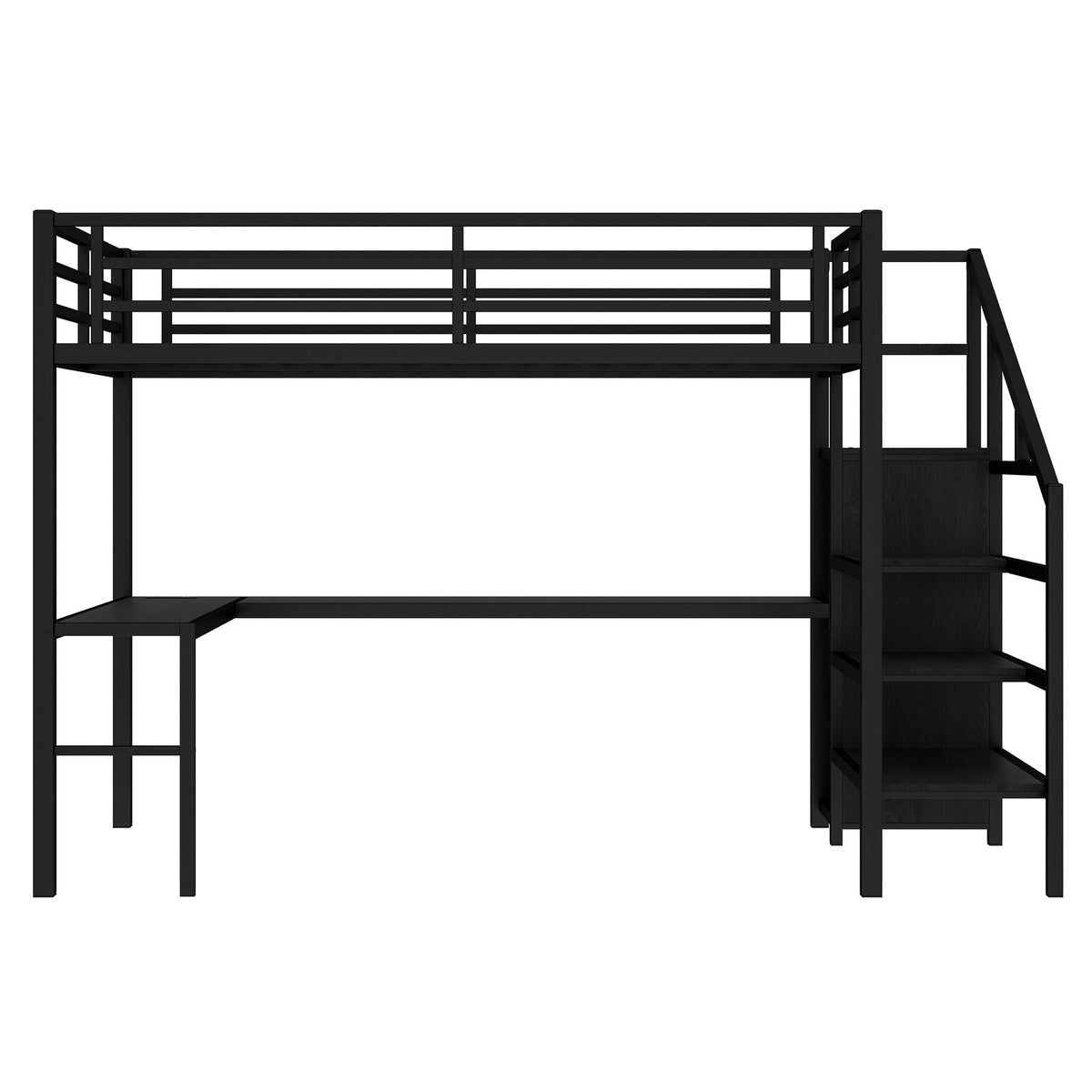 Full Size loft bed with L-shaped desk and USB by HouseOfZazla, black metal frame on Tampa Home & Garden Store