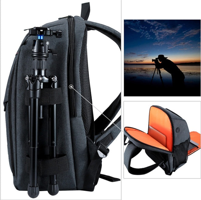 Camera backpack waterproof bag in grey with tripod mount and orange interior by My Store on Tampa Home & Garden Store