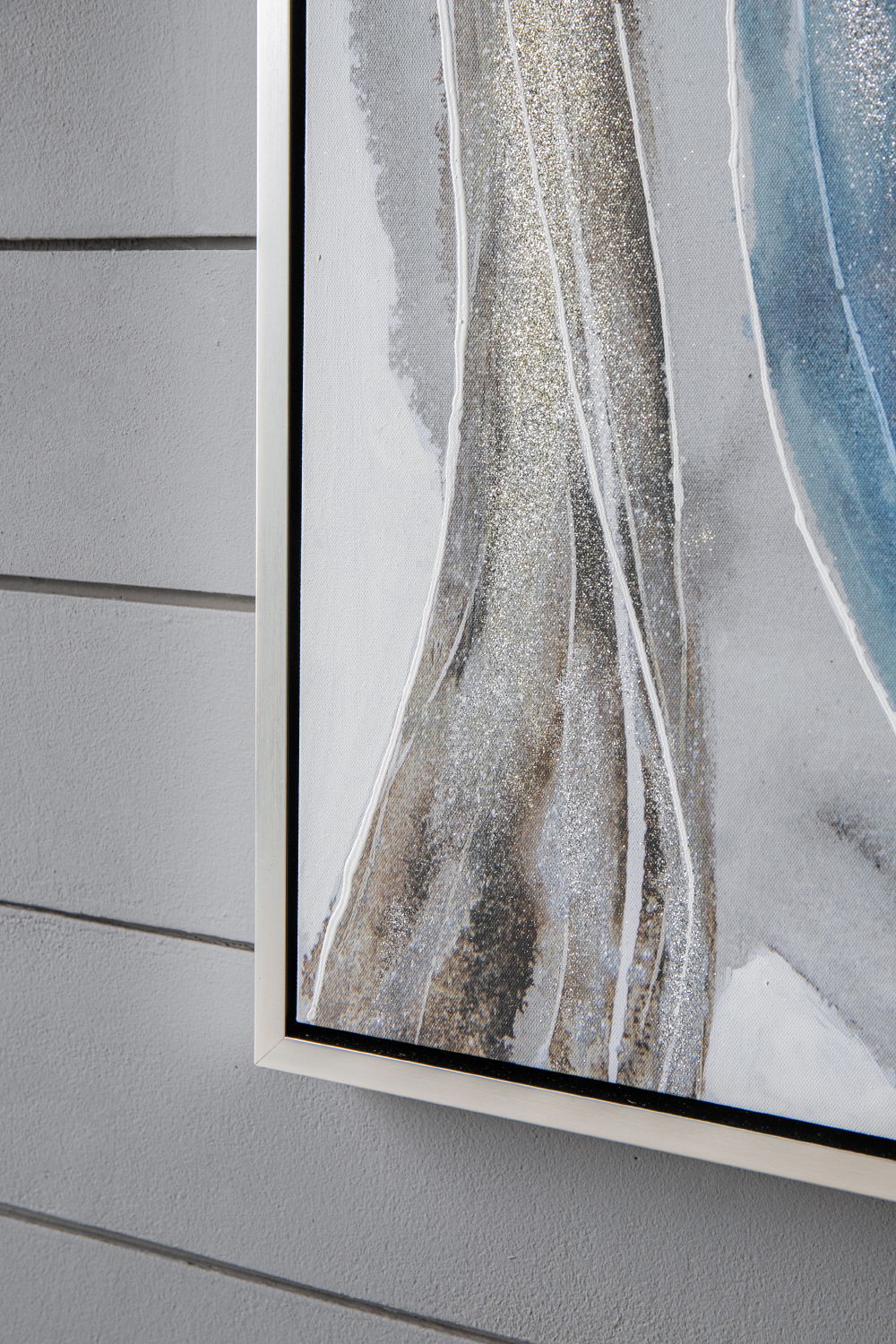 Elongated modern abstract oil art set of 2 on canvas with metallic accents in white frames on Tampa Home & Garden Store