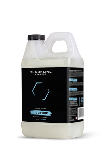 Blackline Restore microfiber detergent bottle, white plastic jug with black label, 64 oz citrus on Tampa Home & Garden Store