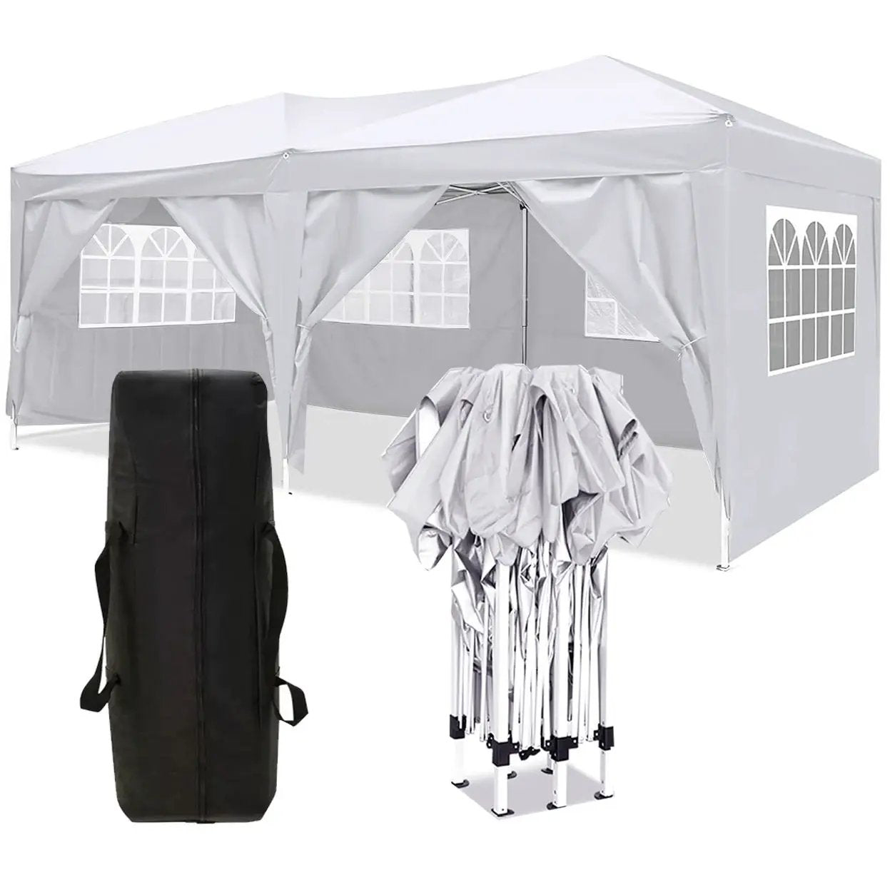 Unique Piece Furniture Ez Pop Up Canopy 10x20 tent with 6 sides carry bag and 4 weight bags on Tampa Home & Garden Store