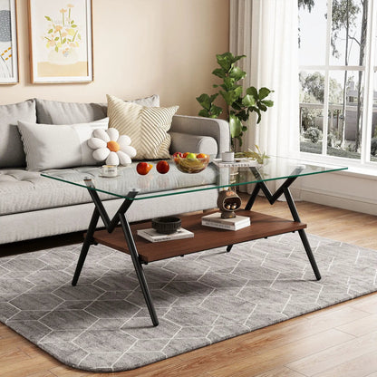Rectangle coffee table with tempered glass top and lower wood shelf, Unique Piece Furniture on Tampa Home & Garden Store