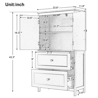 Bathroom Storage Cabinet, Cabinet with Two Doors and Drawers, Adjustable Shelf, MDF Board, Black
