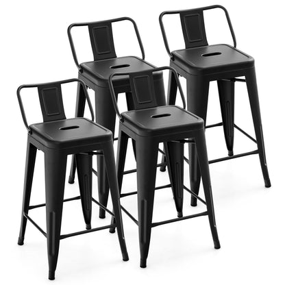 Juego de 4 sillas auxiliares de café de 24 pulgadas con patas de goma y respaldos extraíbles - Bronce/gris oscuro